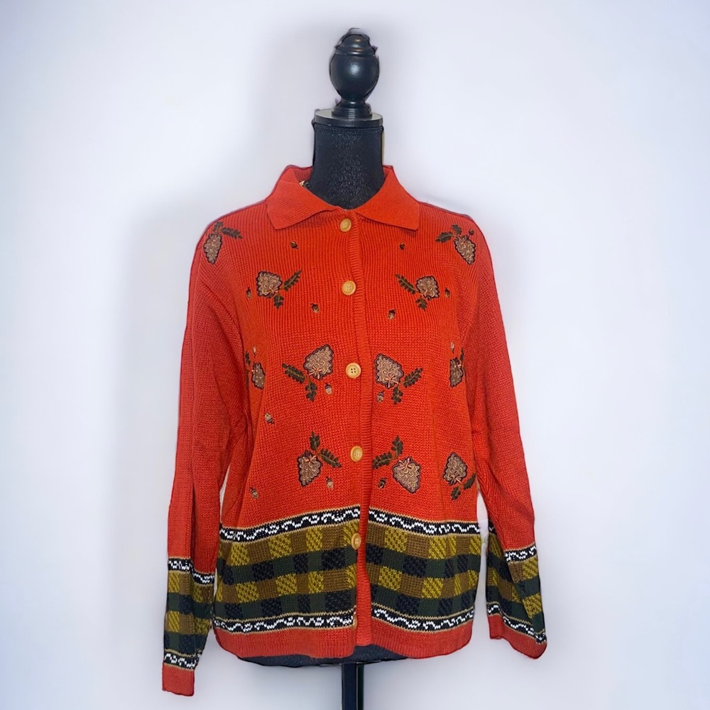 80s FALL vibes spooky season Vintage Crystal Kobe Cardigan Acorns Plaid Medium